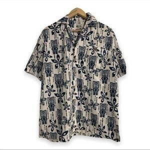 Uzzi Amphibious‎ Gear Shirt Mens M Tiki Blue White Hawaiian Shirt Blue White